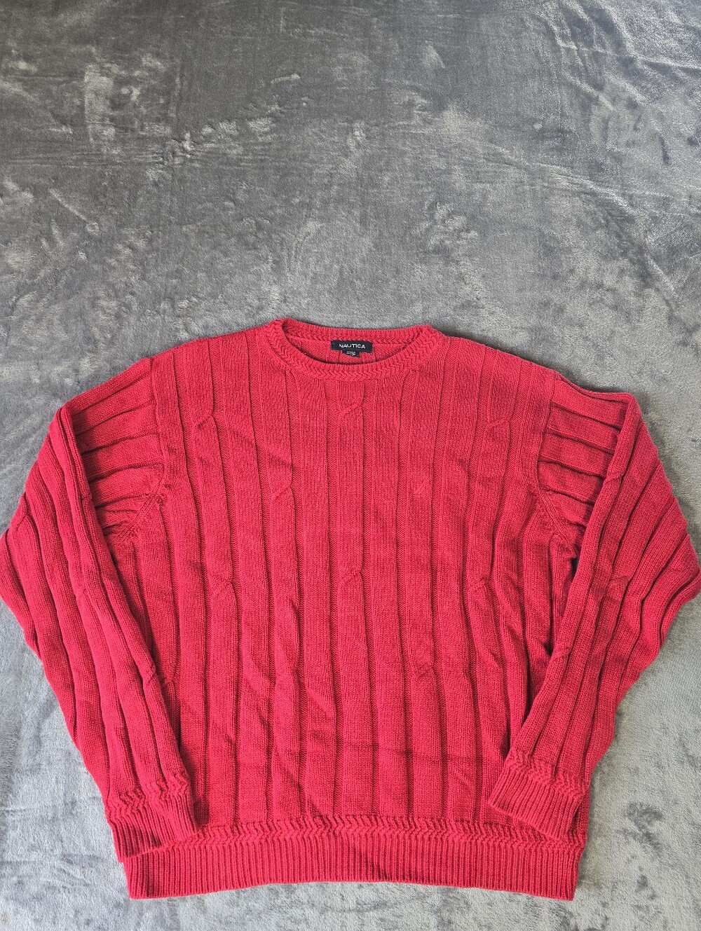 Nautica Cable Knit Crew Neck Sweater Size Medium Red